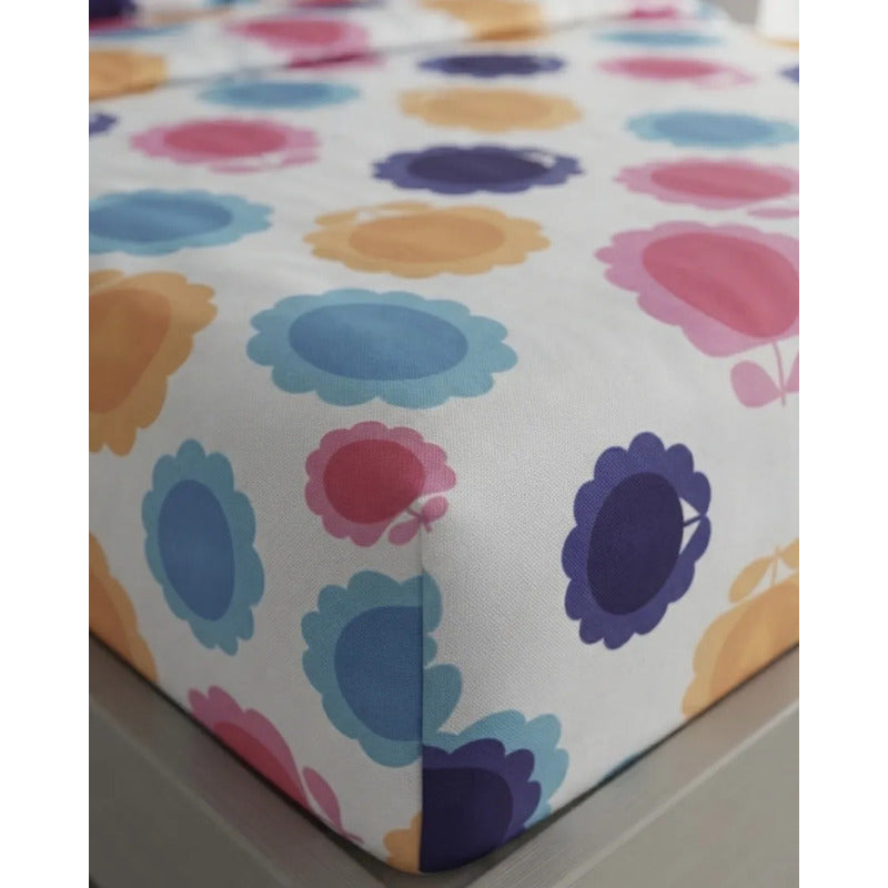 Juego De Sabana Matrimonial Leonora Tacto Suave Y Fresco Azul Claro Flor