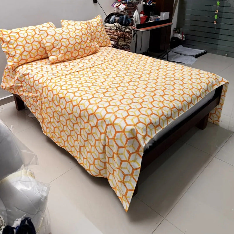 Juego De Sabanas Franela Mariol 100% Algodón King Size Amarillo Rombo Amarillo