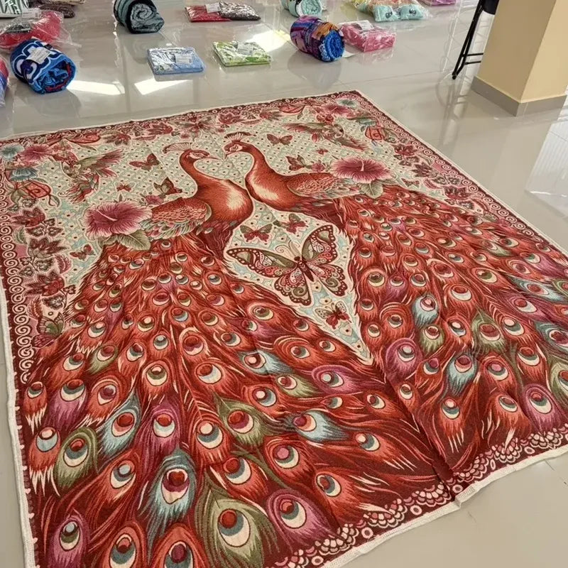 Colcha De Hilo Jacquard Leonora Premium Matrimonial Amplia Rojo Pavorreal Rojo