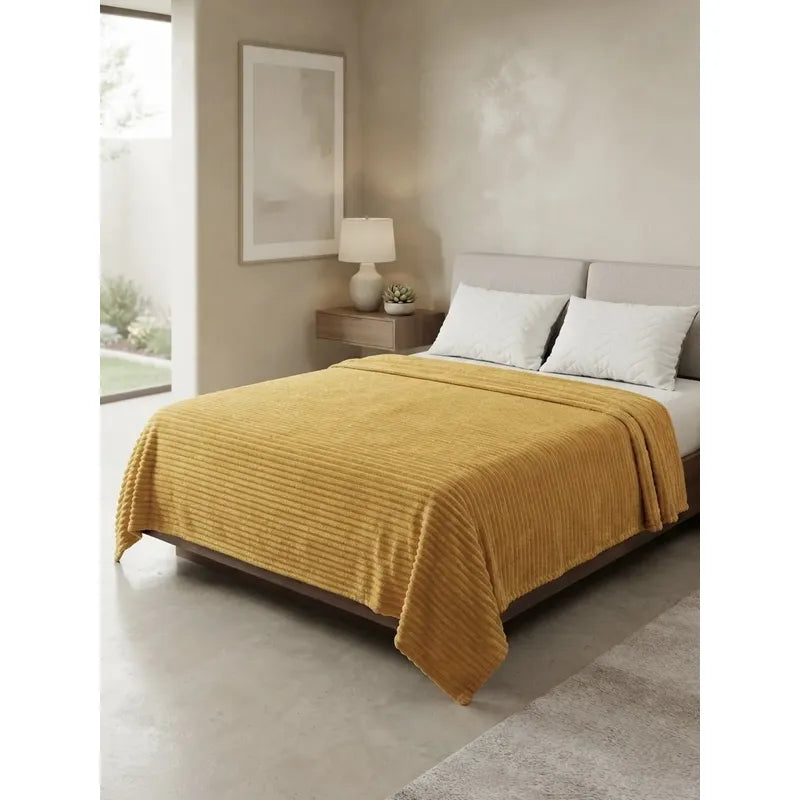 Cobertor Frazada Matrimonial Ligera Super Suave Y Calientita Rayado 700 G Mostaza