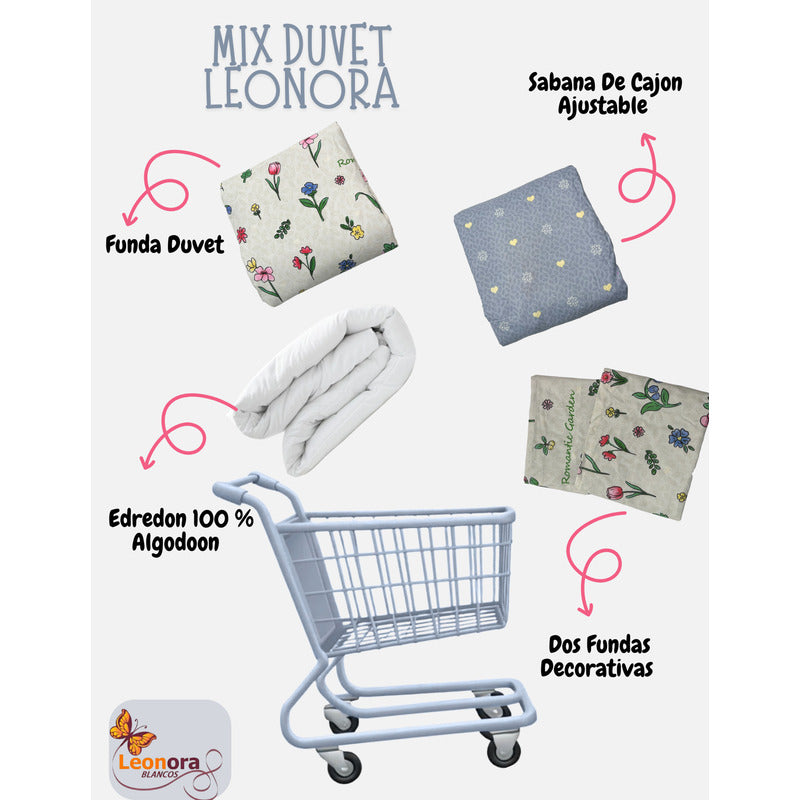 Edredón Premium Duvet Dos Vistas Matri Con Relleno Incluido Azul Tulipán Corazones Algodón Alta Densidad