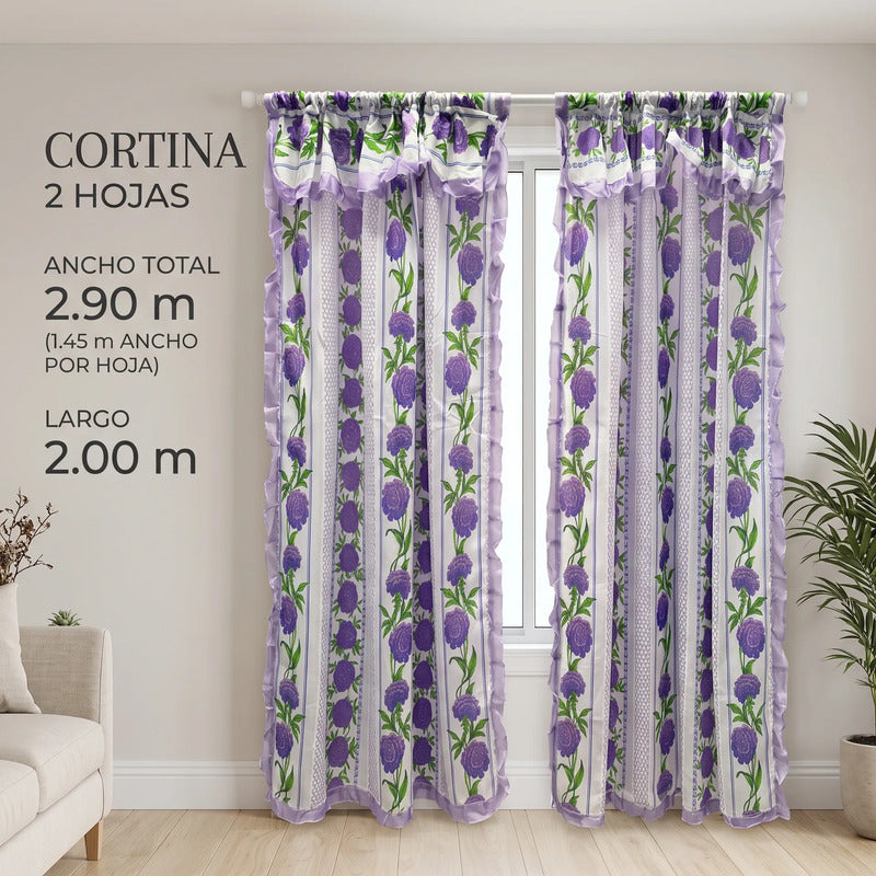 Cortinas Estampadas Para Ventana Con Forro Interior 2.9x2m Índigo