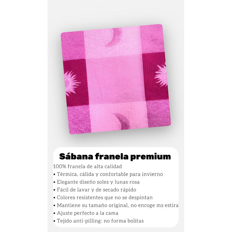 Juego De Sabanas Franela Mariol 100% Algodón Matrimonial Fucsia Rosa Soles Y Lunas