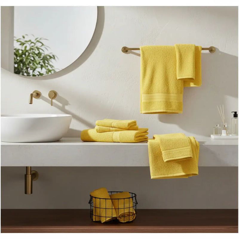 Juego De Toallas De Microfibra  Premium Absorbentes Y Suaves Amarillo Cuerpo-manos Y Facial Fosfo Claro Lisa