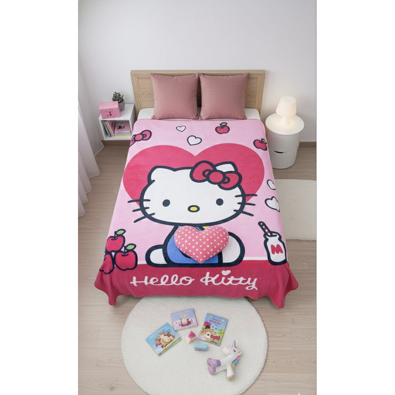 Frazada Matrimonial Super Suave Y Calientita Hello Kitty Love Rosa