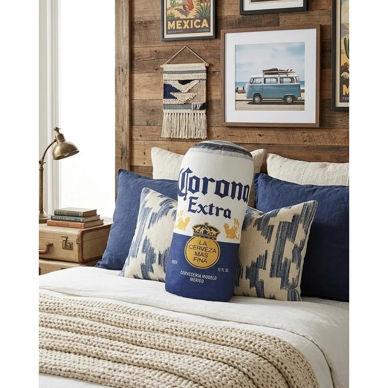 Almohada Providencia De Lata Cerveza Corona Esponjosa Suave Azul