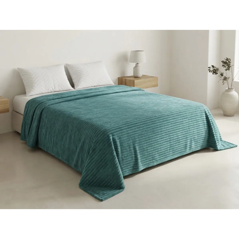 Cobertor Frazada Matrimonial Ligera Super Suave Y Calientita Rayado 700 G Turquesa
