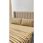 Juego De Sábanas Matrimonial Leonora Franela Planchada 2mts Marrón Rayado Café/ Amarillo