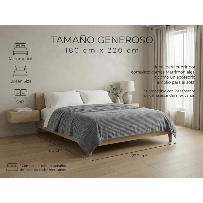Cobertor Frazada Matrimonial Ligera Super Suave Y Calientita Rayado 700 G Gris