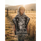 Jorongo Poncho Gaban Afelpado Infantil Artesanal Con Capucha Negro Capibara 60x50