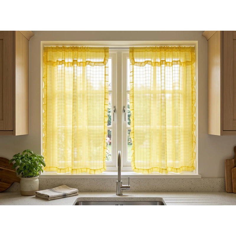 Juego De Cortinas 2 Paneles 2.50x1.95 De Ventana Transparent Amarillo