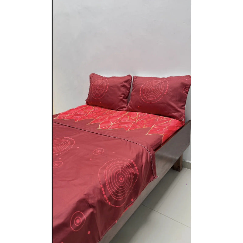 Juego De Sabana Matrimonial Leonora Tacto Suave Y Fresco Rojo Circular Pop