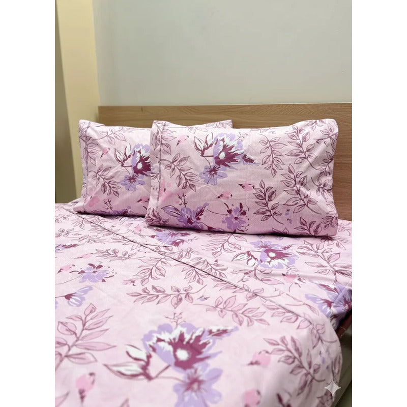 Juego De Sábanas Matrimonial Algodón Percal 144 Hilos-fresca Rosa Pálido Buganvilia Rosa