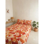 Juego De Sabanas Franela Mariol 100% Algodón Matrimonial Naranja Circular Naranja