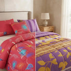 Edredon King Size Doble Vista +3 Cojines Decorativos Algodón Rosa/lina Floreado