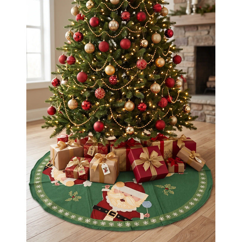 Kit Navideño: Camino De Mesa, Pie De Árbol, Fundas Y Tapete Verde