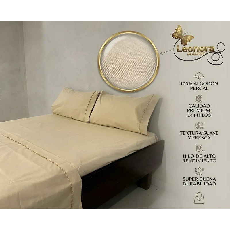 Juego De Sábanas Matrimonial Algodón Percal 144 Hilos-fresca Nude Lisa Suave Y Transpirable De Calidad Premium
