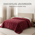 Edredón Matrimonial Acolchado Doble Vista Textura Térmica Vino Piel De Conejo