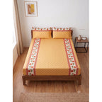Sábana De Cajón Matrimonial +2 Fundas De Almohada Algodón Naranja Claro Mini Flor Naranja
