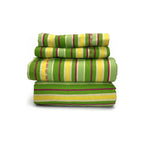 Juego De Sábanas Matrimonial Leonora Franela Planchada 2mts Verde Lima Rayada Verde/amarillo