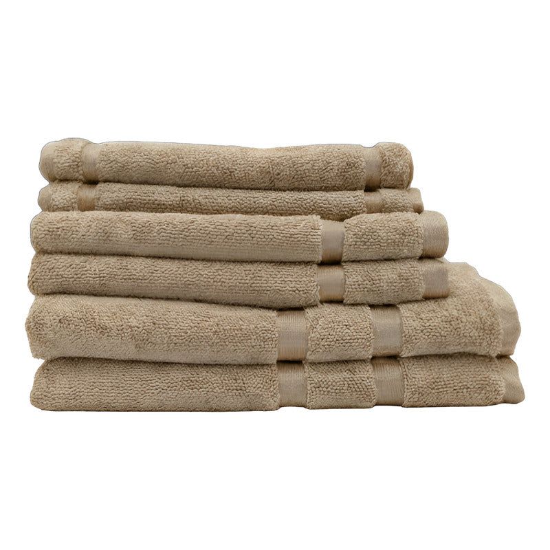 Juego De Toallas De Microfibra  Premium Absorbentes Y Suaves Beige Cuerpo-manos Y Facial Moka Lisa