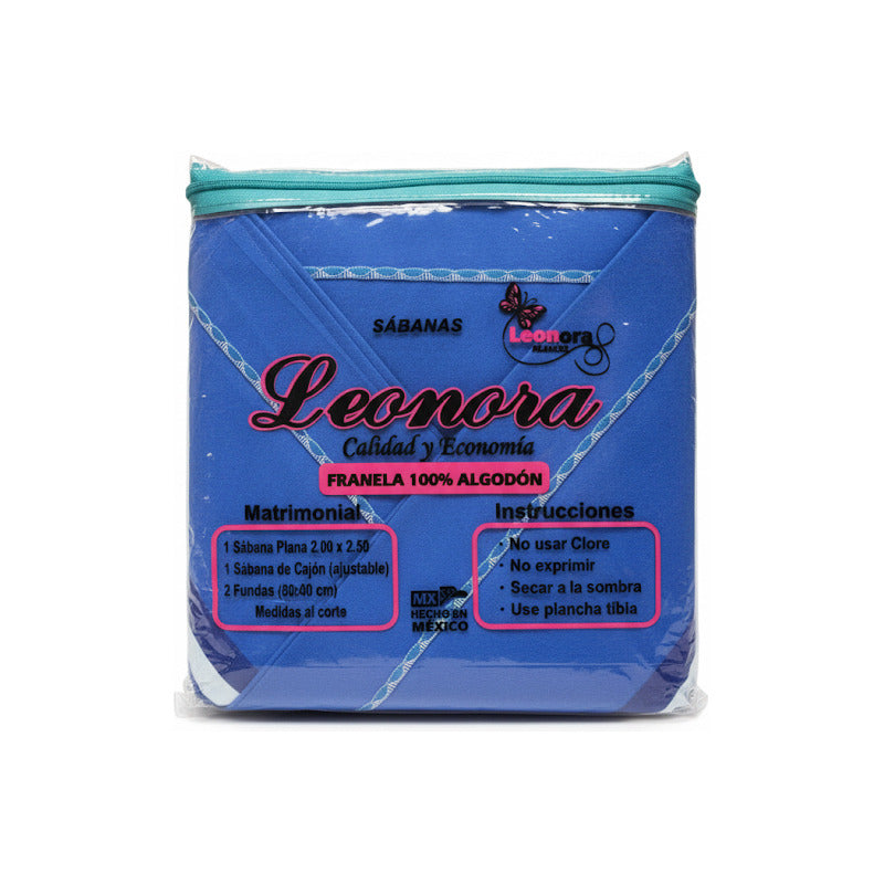 Juego De Sábanas Matrimonial Leonora Franela Planchada 2mts Azul Geométrico Azul
