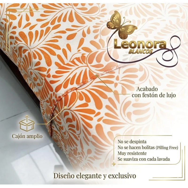 Sábana King  Bramante Cajón Amplio 100% Algodón Super Suave Naranja Mosaico Anaranjado
