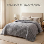 Edredón Matrimonial Acolchado Doble Vista Textura Térmica Gris Piel De Conejo