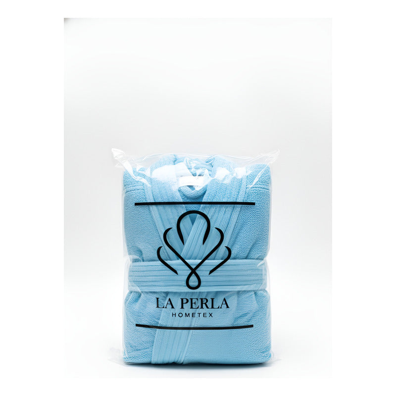 Bata De Baño Leonora Rasurada 100% Algodón Super Absorbente Celeste Azul Cielo M-l