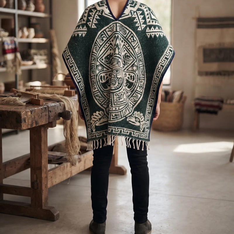 Jorongo Poncho Gaban Afelpado Unitalla Artesanal Grande Verde Guerrero Aguila 1mx1m