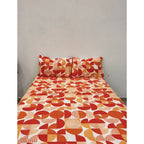 Juego De Sabanas Franela Mariol 100% Algodón Matrimonial Naranja Circular Naranja