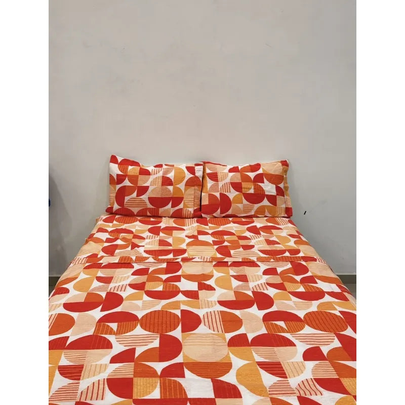 Juego De Sabanas Franela Mariol 100% Algodón Matrimonial Naranja Circular Naranja