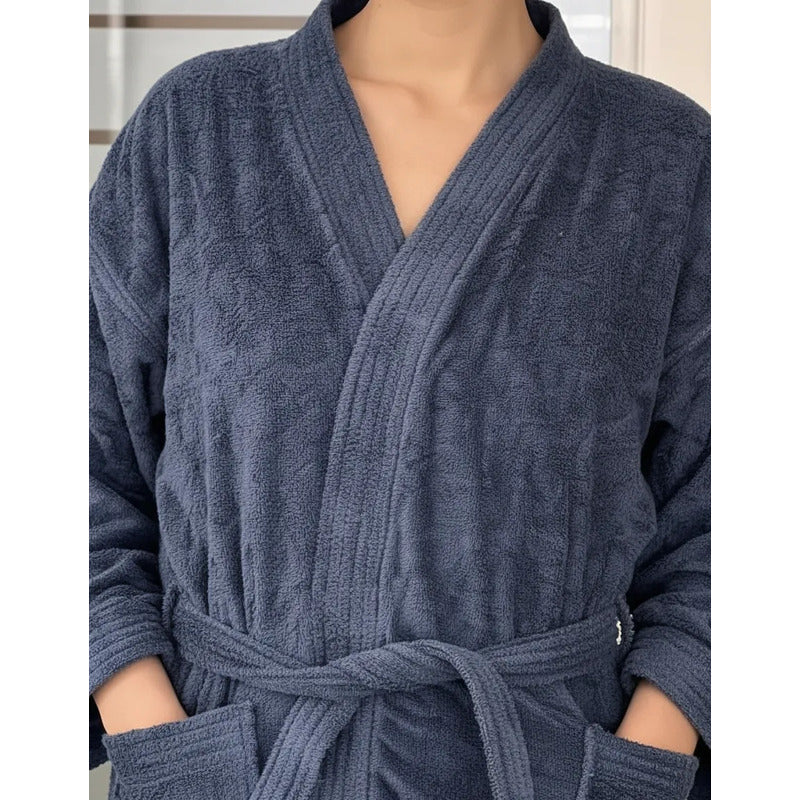 Bata De Baño Unisex 100% Algodón Suave, Absorbente Y Cómoda Azul Lisa Marino M-l