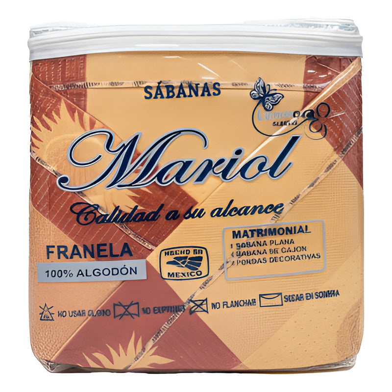 Juego De Sabanas Franela Mariol 100% Algodón Matrimonial Dorado Oscuro Soles Y Lunas