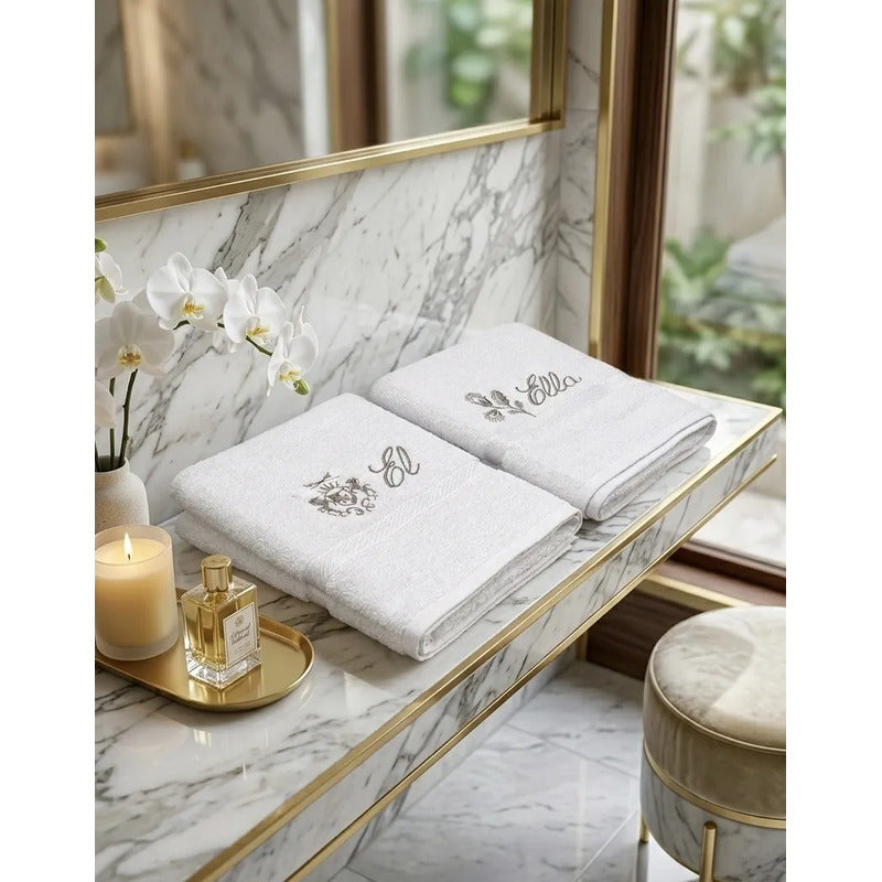 Juego De Toalla Premium De Lujo, Textura Ultra Suave Diseño Blanco Bordado Personalizado El Y Ella Máxima Absorción