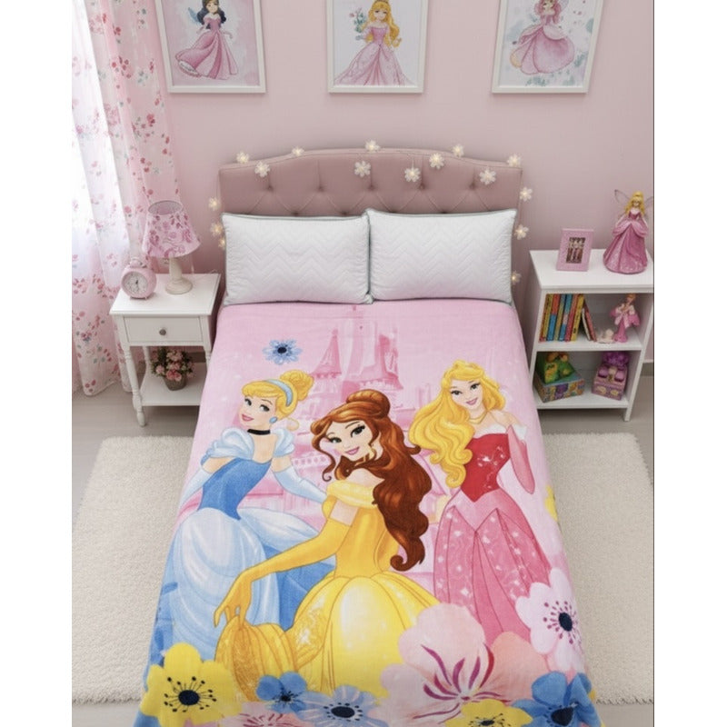 Frazada Providencia Disney Matrimonial Super Calientita Princesas Rosa Claro