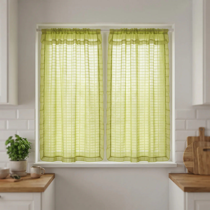 Juego De Cortinas 2 Paneles 2.50x1.95 De Ventana Transparent Verde Claro