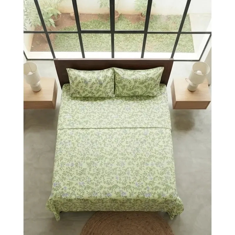 Juego De Sabanas Franela Mariol 100% Algodón Matrimonial Verde Claro Floresta Verde Claro
