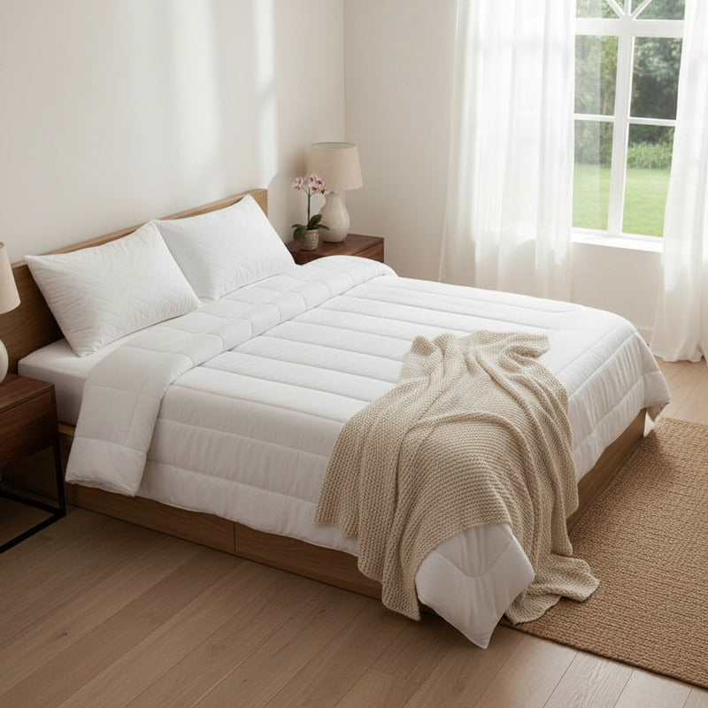Edredón Duvet Matrimonial Acolchonado 100% Algodón Premium Blanco Liso Alta Densidad Super Esponjoso Y Suave