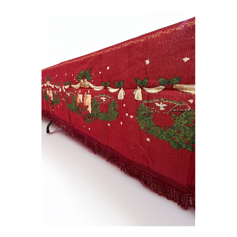 Mantel Navideño Leonora Rectangular 150x250 De Alta Calidad. Bordó Velitas Navideñas