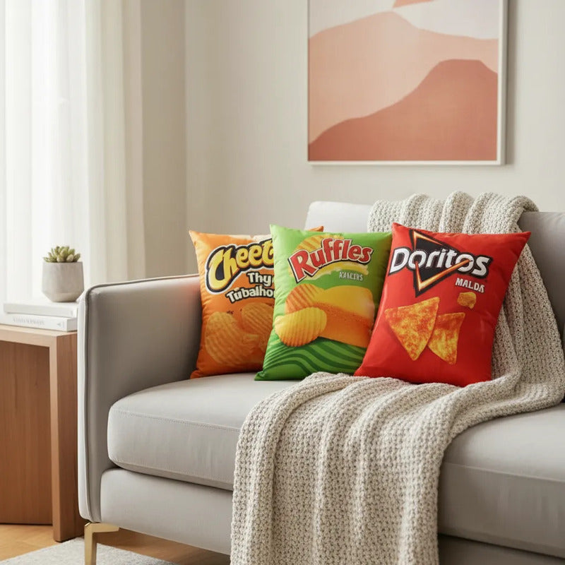 Kit De 3 Almohadas Snackpack: Chetos, Ruffles,takis,doritos) Terracota