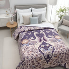 Colcha De Hilo Jacquard Leonora Premium Matrimonial Amplia Violeta Oscuro Pavorreal Morado