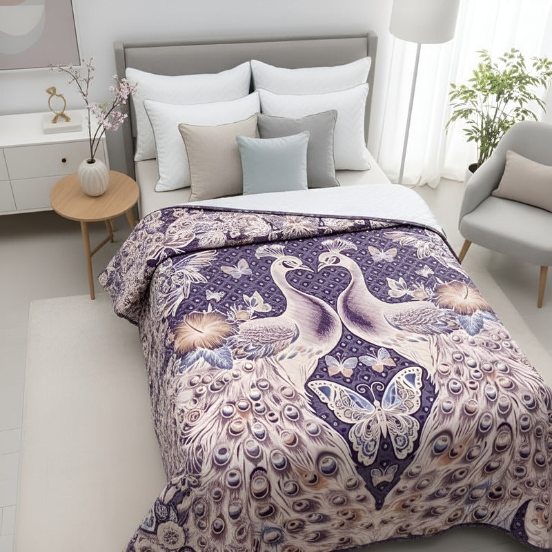 Colcha De Hilo Jacquard Leonora Premium Matrimonial Amplia Violeta Oscuro Pavorreal Morado
