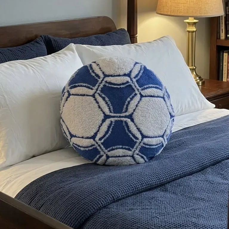 Almohada Ovejita Balón Futbol Grande 50x50cm Super Esponjoso Azul Marino