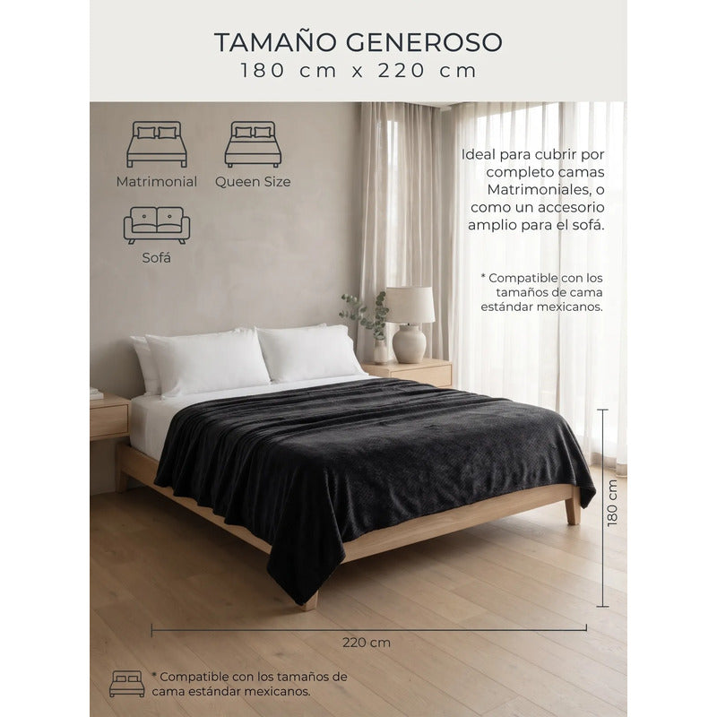 Cobertor Frazada Matrimonial Ligera Super Suave Y Calientita Espiga 700 G Negro