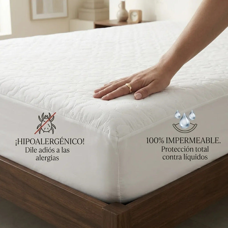 Cubre Colchón Protector Matrimonial Termosellado Acolchonado Blanco Cubre Colchón Con Relieve Matrimonial