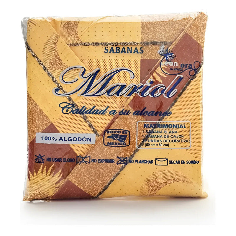 Juego De Sabana Matrimonial 100% Algodón Suaves Y Frescas Naranja Oscuro Soles Y Lunas Oro