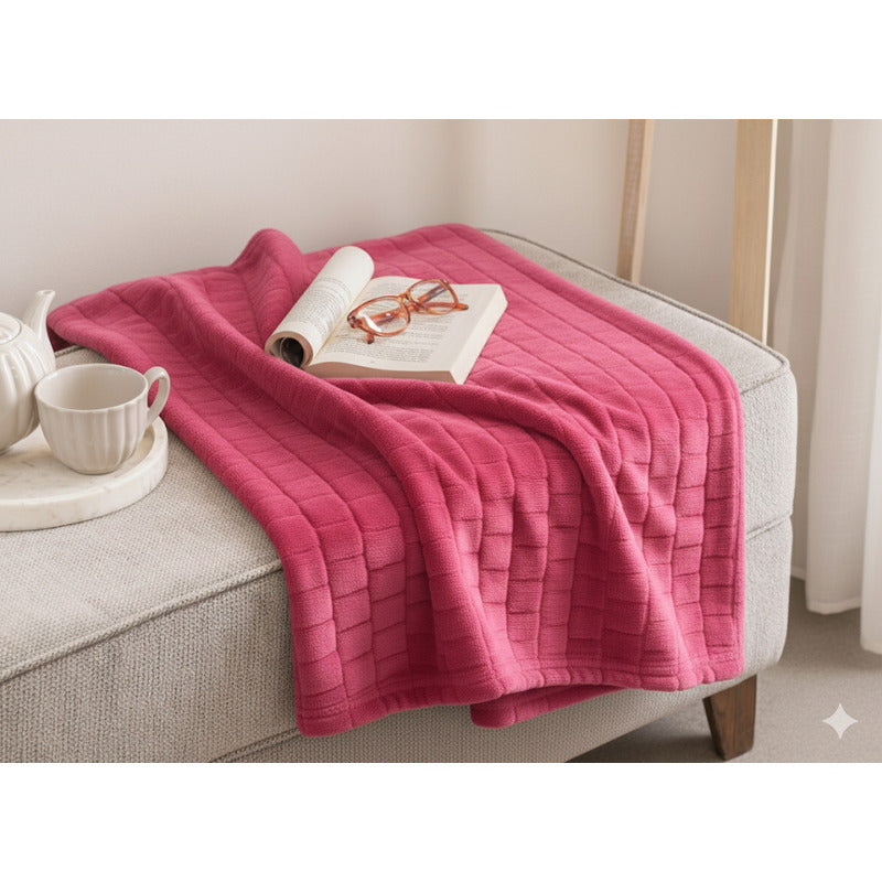 Frazada Térmica Leonora Matrimonial Extra Suave-grabada Cuadros Rosa Rosa Chicle