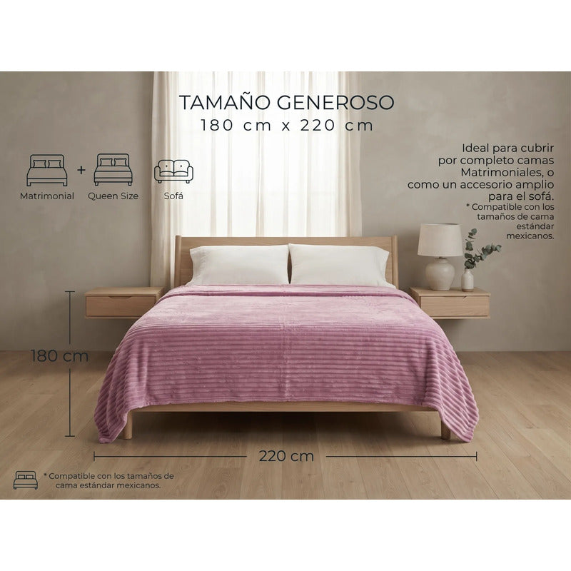 Cobertor Frazada Matrimonial Ligera Super Suave Y Calientita Rayado 700 G Lila