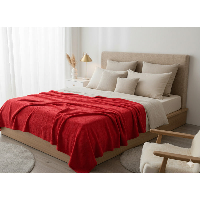 Frazada Térmica Leonora Matrimonial Extra Suave-grabada Cuadros Rojo Rojo